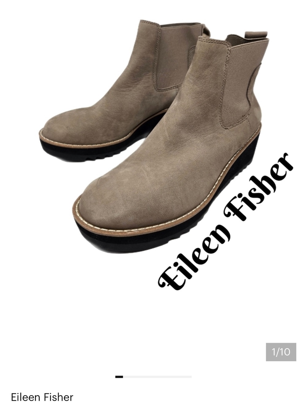 Eileen Fisher Womens Wedge Booties Sz 6M Beige Nubuck Pull On Stretch Ankle